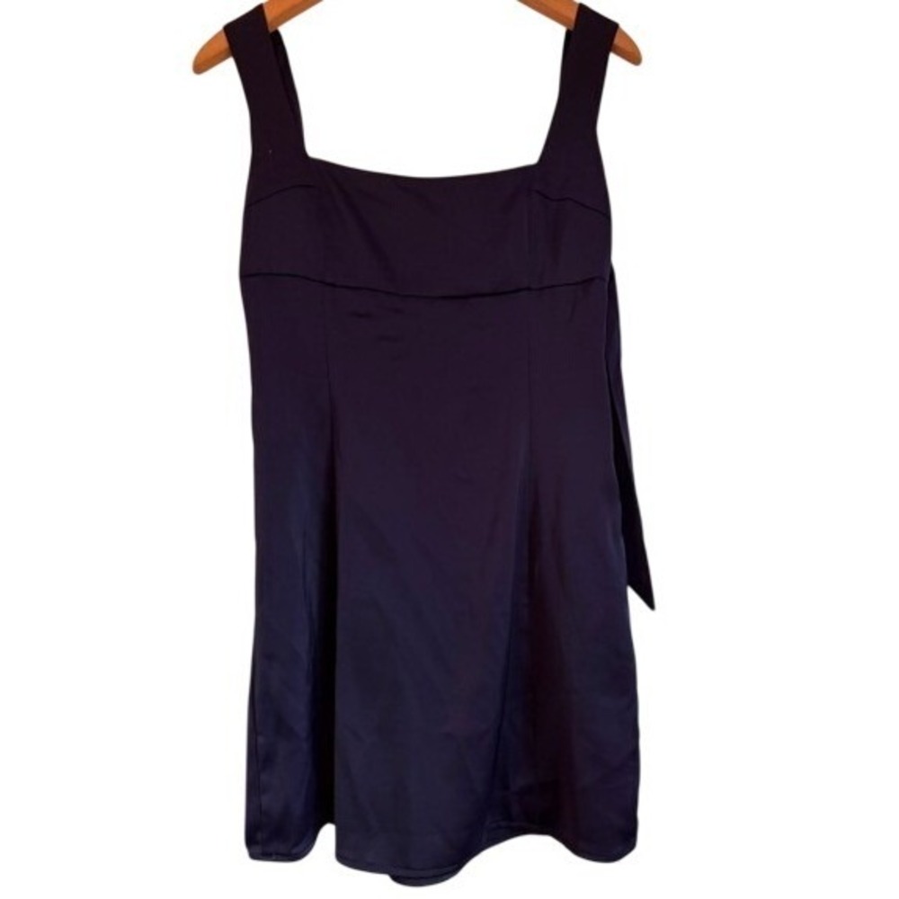Urban Outfitters Navy Blue Satin Square Neck Tie Back Mini Dress Size S